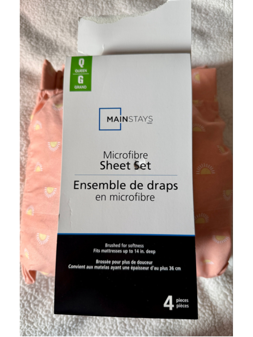 Mainstays Queen Microfibre Sheet Set in Pink and Yellow Sun Print QUEEN